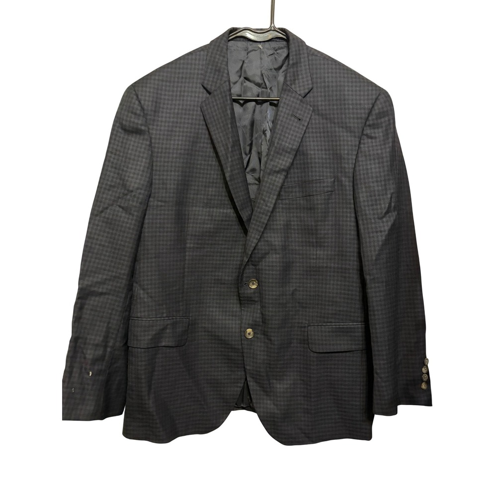 Cremieux Mens 44S Wool Blazer Navy Blue Micro Check Sport Coat Interview Cruise